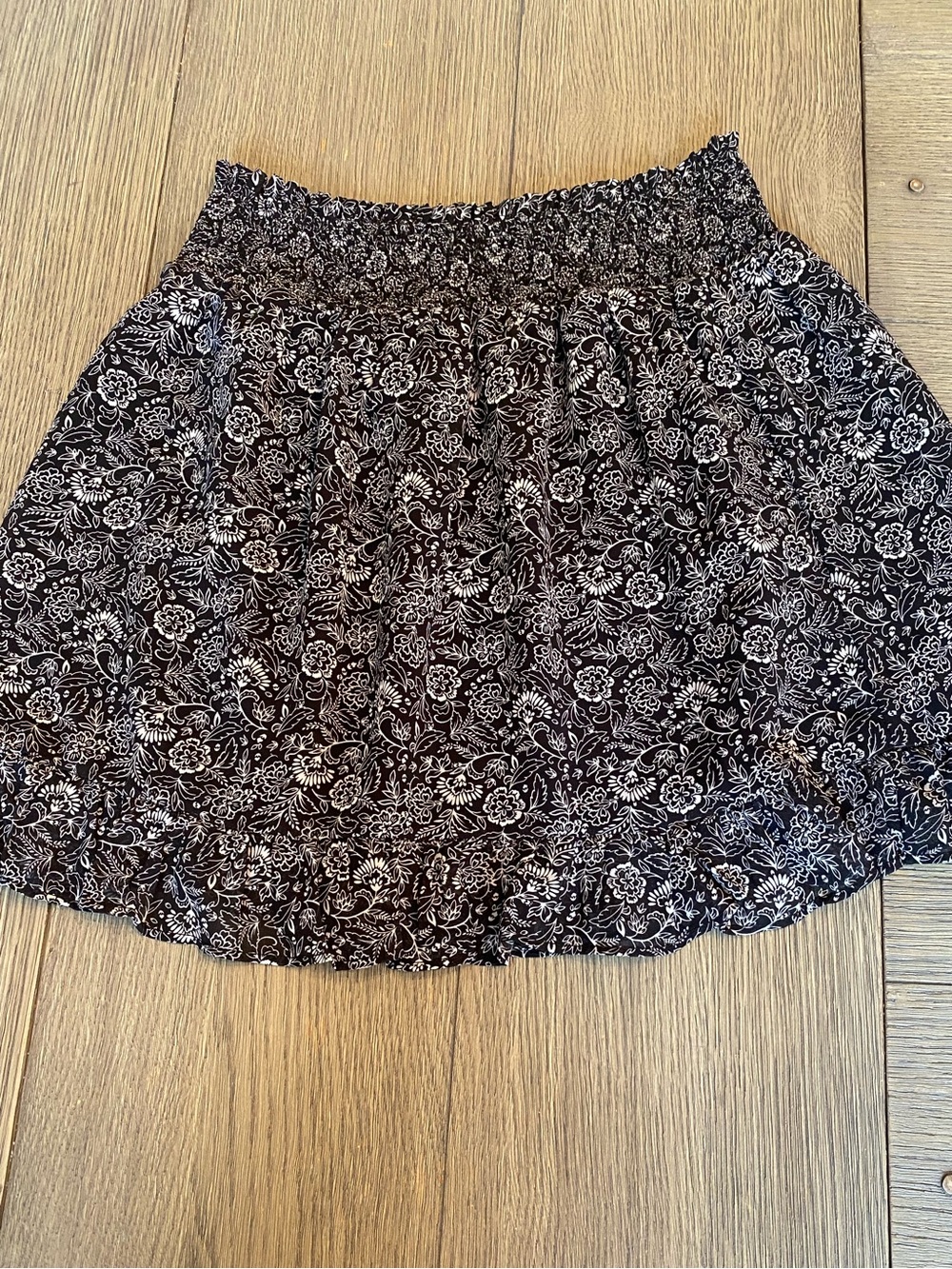 Black Floral Smocked-Waist Mini Skirt